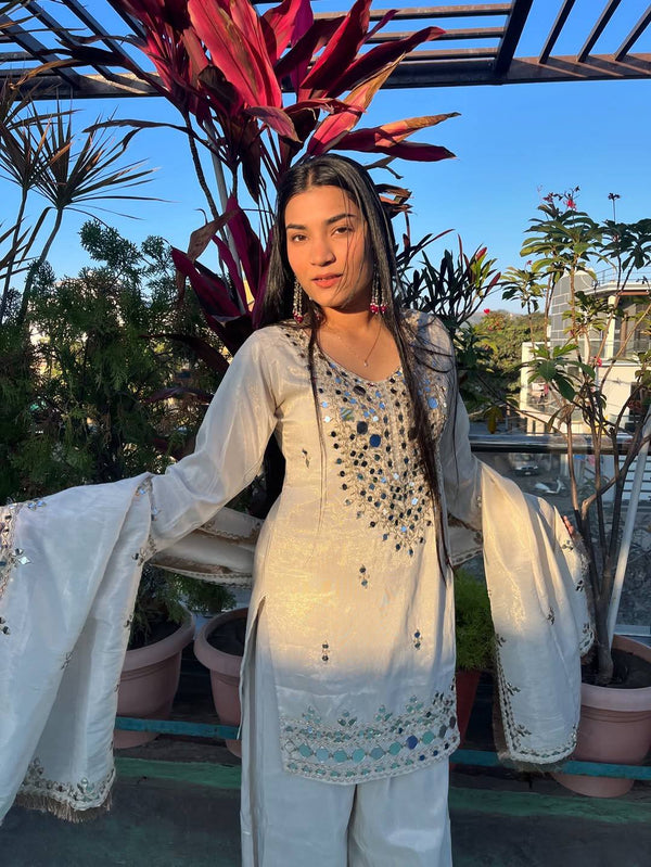 MirrorMuse Georgette Partywear Plazzo Suit Set with Dupatta