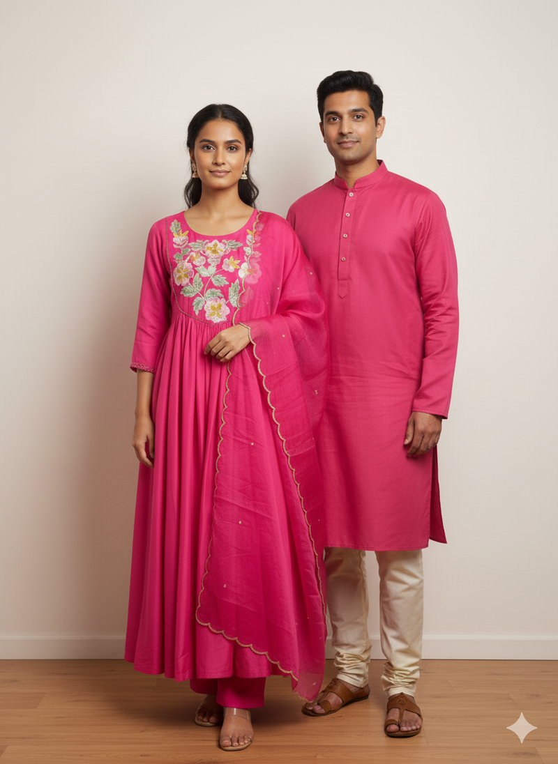 Festive Hot Pink Chanderi silk Anarkali Dress for Wedding & Party Wear
