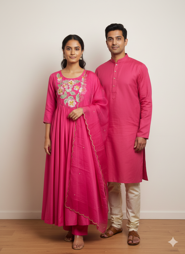 Festive Hot Pink Chanderi silk Anarkali Dress for Wedding & Party Wear