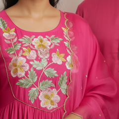 Festive Hot Pink Chanderi silk Anarkali Dress for Wedding & Party Wear