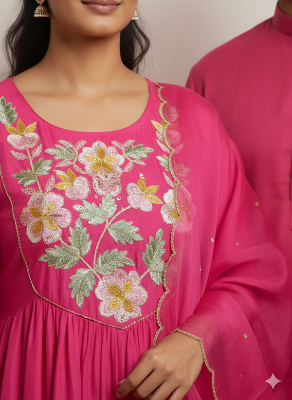 Festive Hot Pink Chanderi silk Anarkali Dress for Wedding & Party Wear