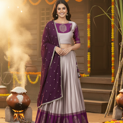 South Indian Pattu Half Saree | Festive Kanjivaram Silk Lehenga Choli – Stitched