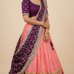 Luxurious Kota Checks Lehenga with Rich Paithani Border & Designer Maggam Work Blouse