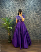 Designer chinon silk gown with butterfly pattern