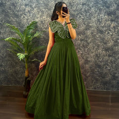 Designer chinon silk gown with butterfly pattern
