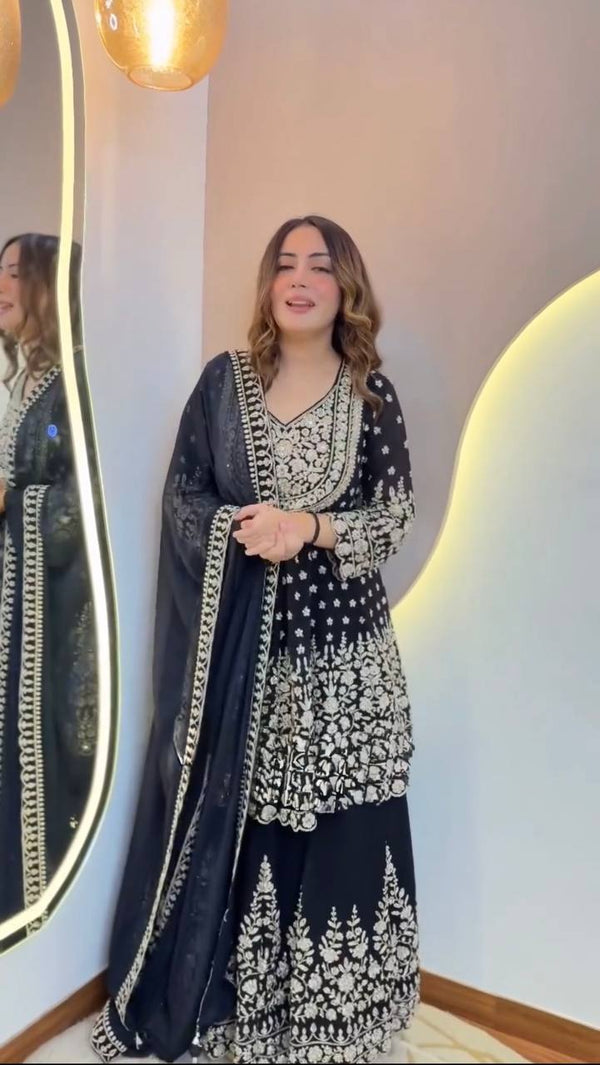 Elira Partywear Faux Georgette Lehenga Choli with Shimmering Sequins & Butterfly Net Dupatta