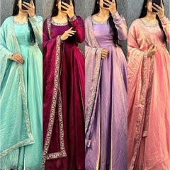 Fendy Silk anarkali gown with dupatta