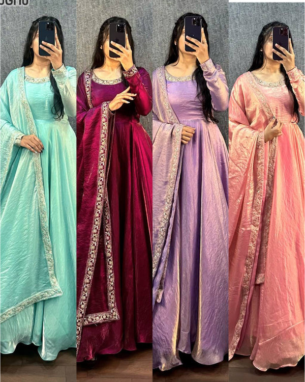 Fendy Silk anarkali gown with dupatta