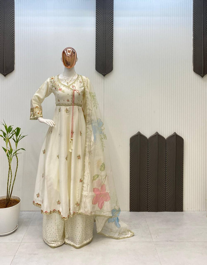 Designer indo western suit with plazzo pant and organza dupatta