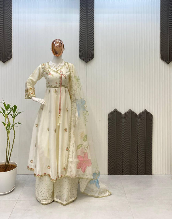 Designer indo western suit with plazzo pant and organza dupatta