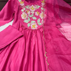 Festive Hot Pink Chanderi silk Anarkali Dress for Wedding & Party Wear