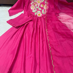Festive Hot Pink Chanderi silk Anarkali Dress for Wedding & Party Wear