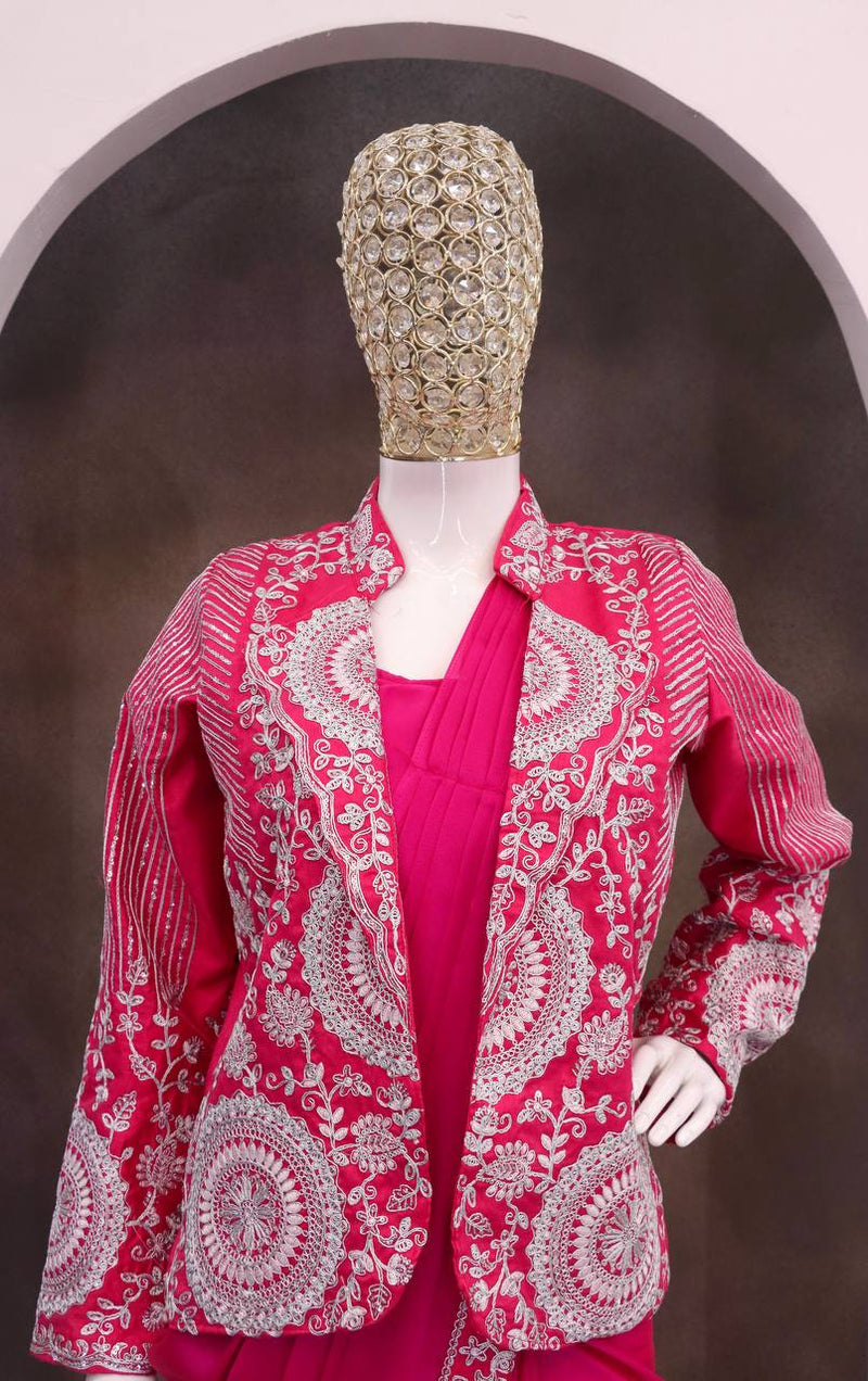 Ready-to-Wear Heavy Rangoli Silk Saree with Embroidered Sequence Jacket (Koti) | 7 colours