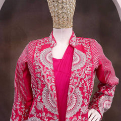 Ready-to-Wear Heavy Rangoli Silk Saree with Embroidered Sequence Jacket (Koti) | 7 colours