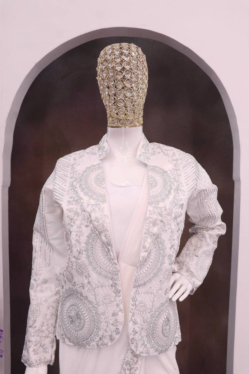 Ready-to-Wear Heavy Rangoli Silk Saree with Embroidered Sequence Jacket (Koti) | 7 colours