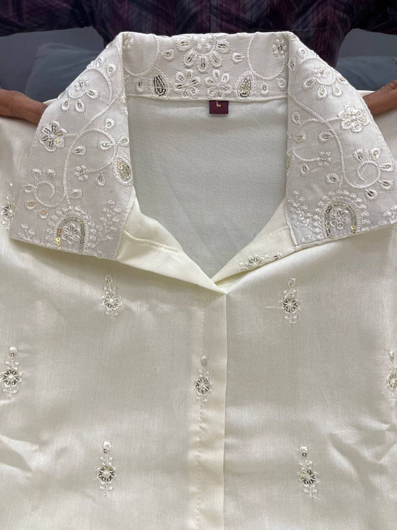 Premium Embroidered Chanderi Silk Co-ord Set for Women – Includes Top, Pants & Free Bracelet