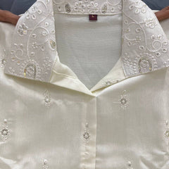 Premium Embroidered Chanderi Silk Co-ord Set for Women – Includes Top, Pants & Free Bracelet