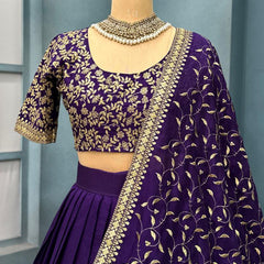 Luxurious Purple Vichitra Silk Stitched Lehenga with Maggam Work Blouse & Designer Dupatta
