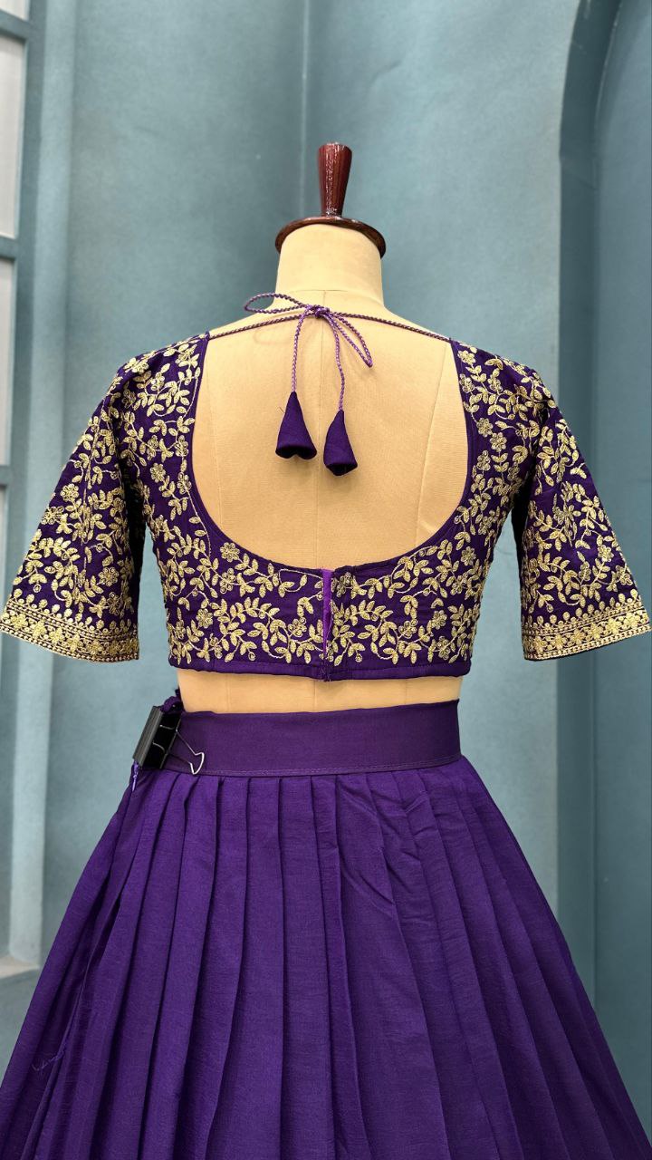 Luxurious Purple Vichitra Silk Stitched Lehenga with Maggam Work Blouse & Designer Dupatta