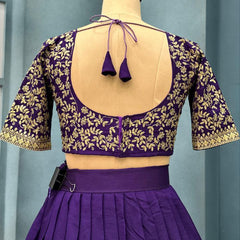 Luxurious Purple Vichitra Silk Stitched Lehenga with Maggam Work Blouse & Designer Dupatta