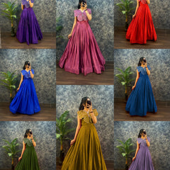 Designer chinon silk gown with butterfly pattern