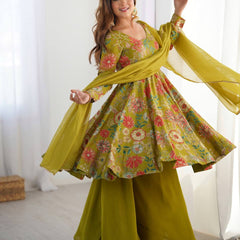 Pure soft romansilk kediya style kurta with sharara and dupatta