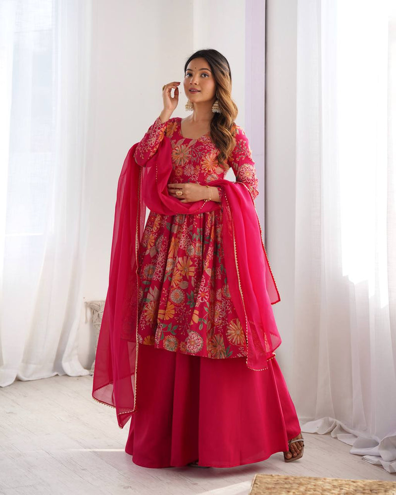 Pure soft romansilk kediya style kurta with sharara and dupatta