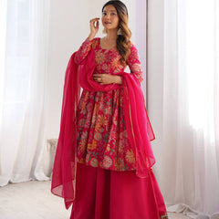 Pure soft romansilk kediya style kurta with sharara and dupatta