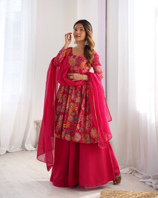 Pure soft romansilk kediya style kurta with sharara and dupatta