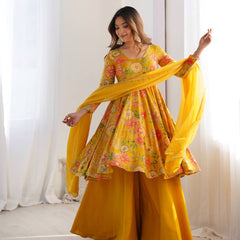 Pure soft romansilk kediya style kurta with sharara and dupatta