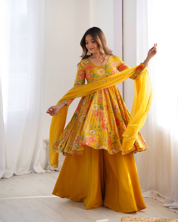 Pure soft romansilk kediya style kurta with sharara and dupatta