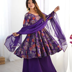 Pure soft romansilk kediya style kurta with sharara and dupatta