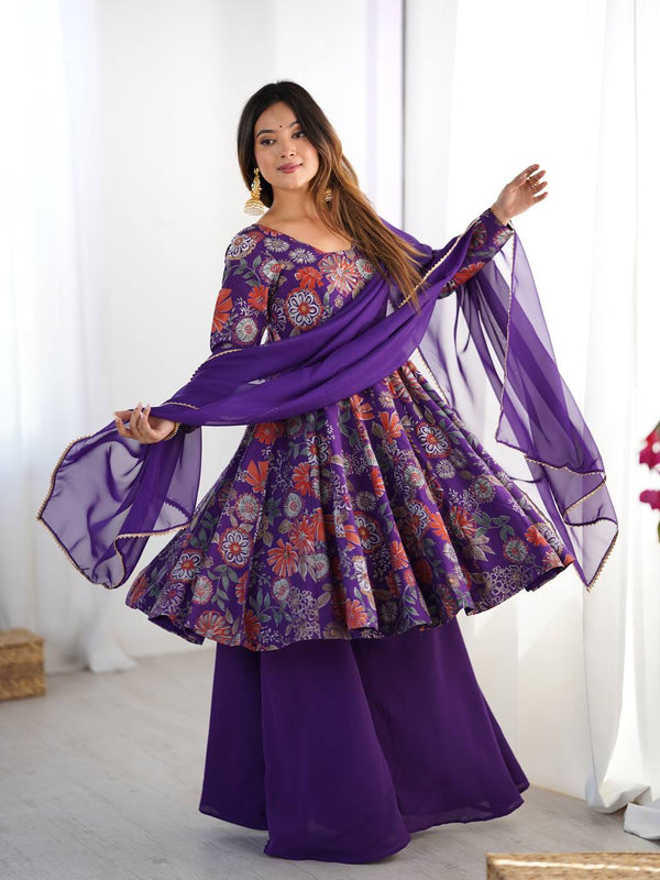 Pure soft romansilk kediya style kurta with sharara and dupatta