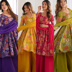 Pure soft romansilk kediya style kurta with sharara and dupatta