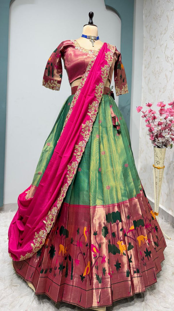 Traddiotional paithani silk half saree lehenga choli