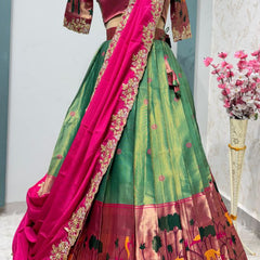 Traddiotional paithani silk half saree lehenga choli