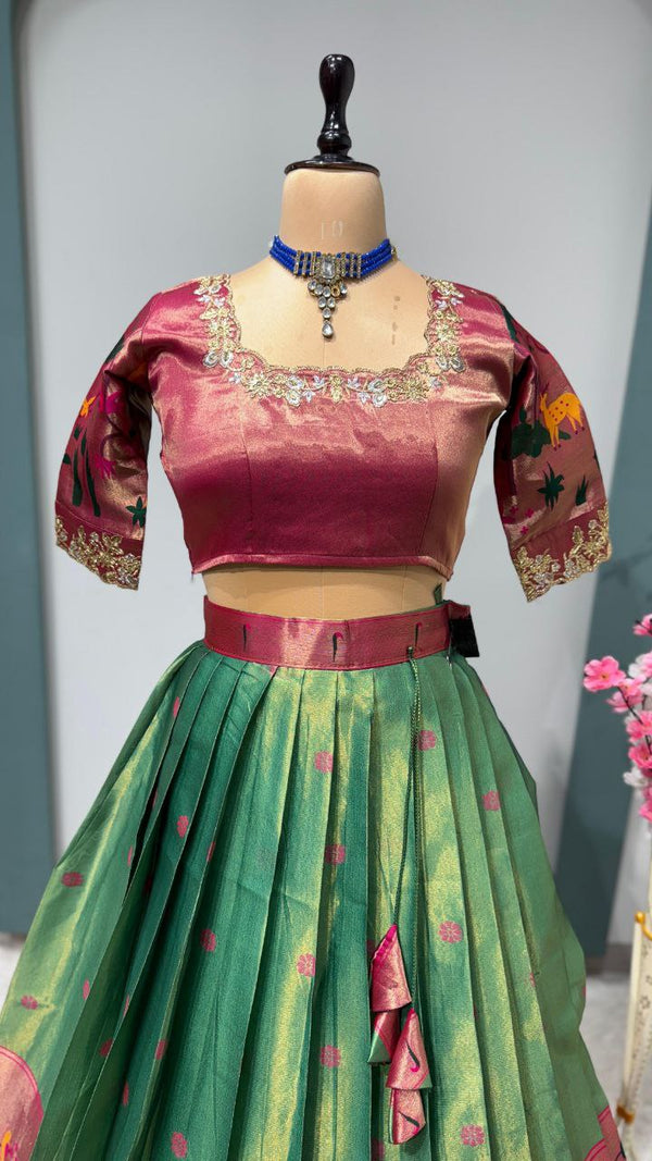 Traddiotional paithani silk half saree lehenga choli