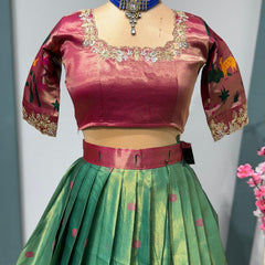 Traddiotional paithani silk half saree lehenga choli