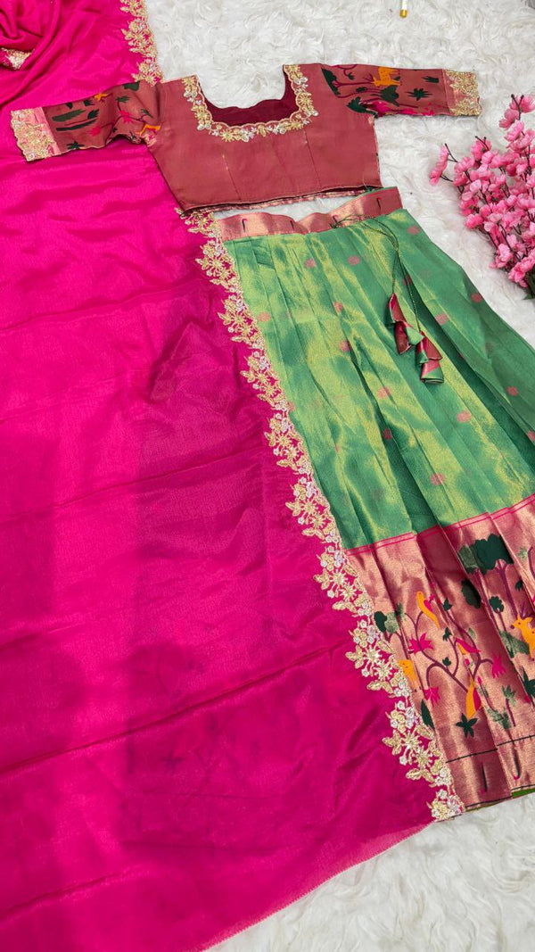 Traddiotional paithani silk half saree lehenga choli