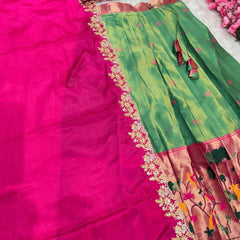Traddiotional paithani silk half saree lehenga choli