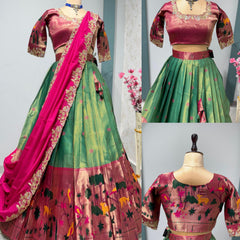 Traddiotional paithani silk half saree lehenga choli