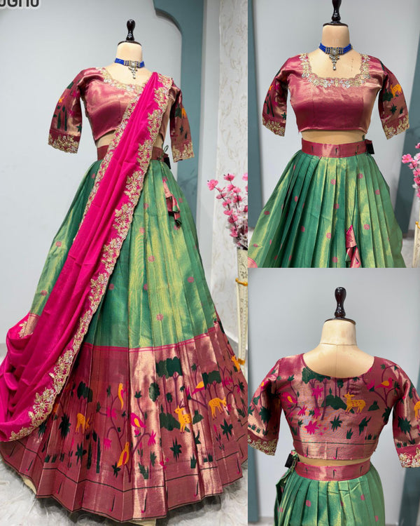 Traddiotional paithani silk half saree lehenga choli