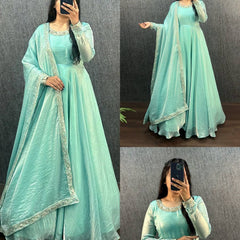Fendy Silk anarkali gown with dupatta