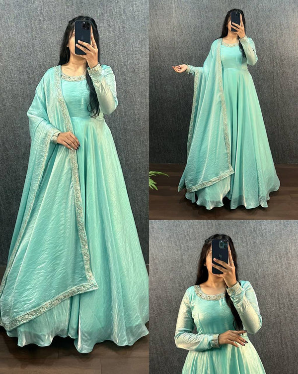 Fendy Silk anarkali gown with dupatta