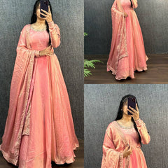 Fendy Silk anarkali gown with dupatta