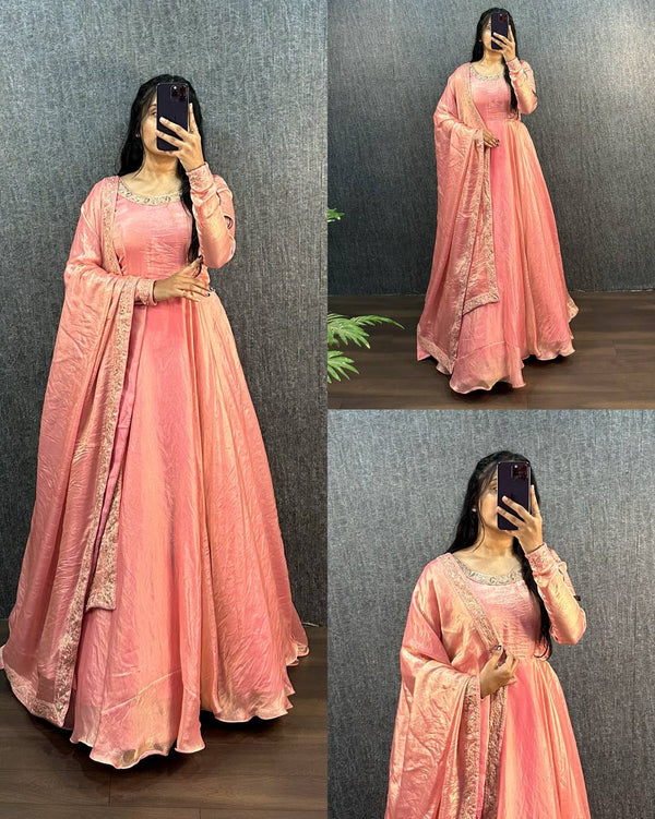 Fendy Silk anarkali gown with dupatta