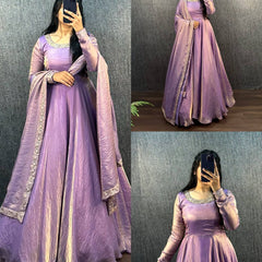 Fendy Silk anarkali gown with dupatta