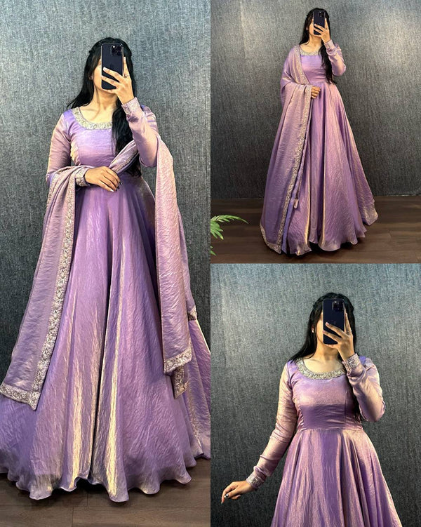 Fendy Silk anarkali gown with dupatta