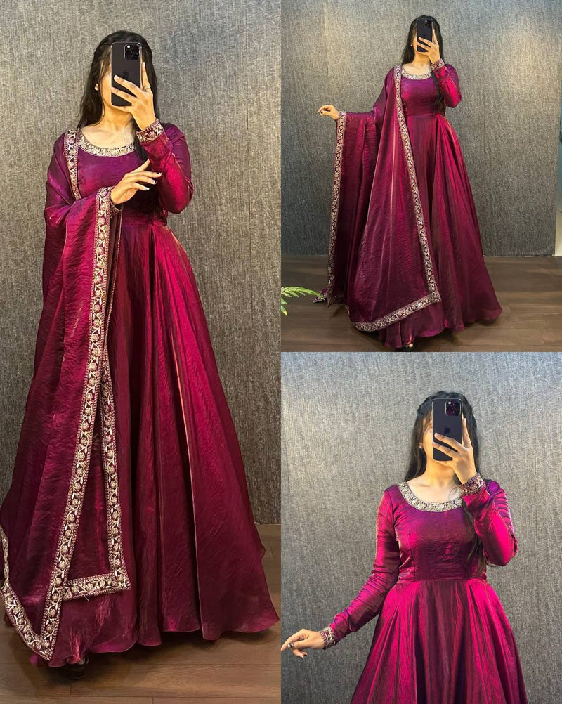 Fendy Silk anarkali gown with dupatta