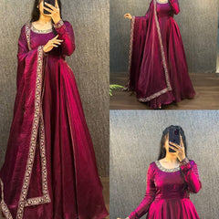 Fendy Silk anarkali gown with dupatta